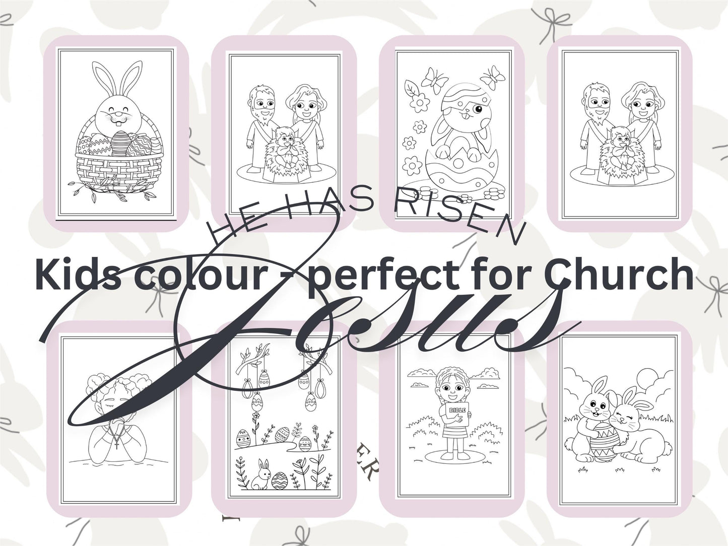 Christian Easter Colouring Pages | Instant Download | Printable Easter Digital | Jesus | Bible | Prayers He Has Risen | Easter Bunny | Sale