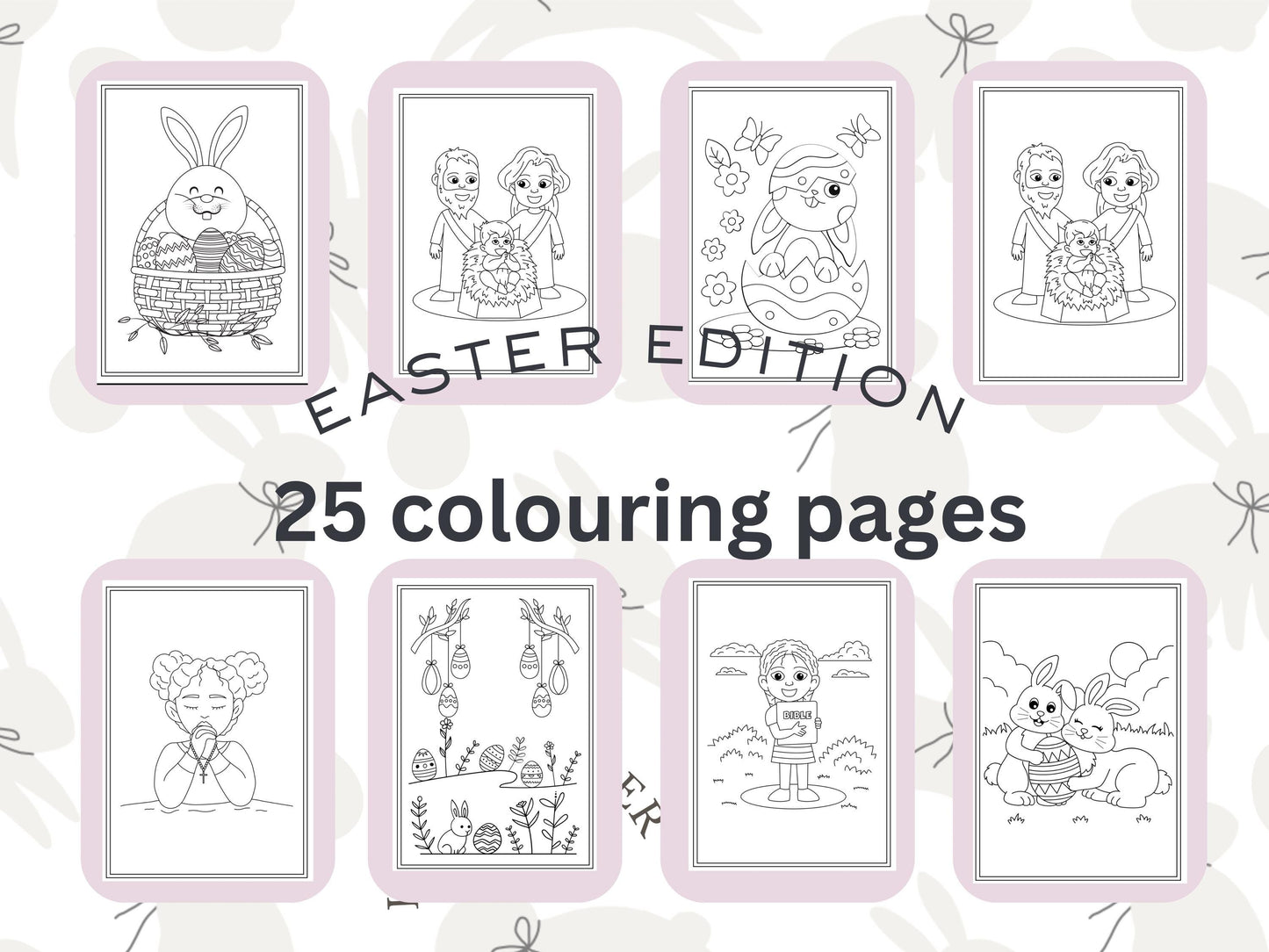 Christian Easter Colouring Pages | Instant Download | Printable Easter Digital | Jesus | Bible | Prayers He Has Risen | Easter Bunny | Sale
